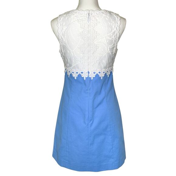 Lilly Pulitzer Sandi Blue Peri Leaf Pattern White Lace Stretch Shift Dress - Picture 6 of 11